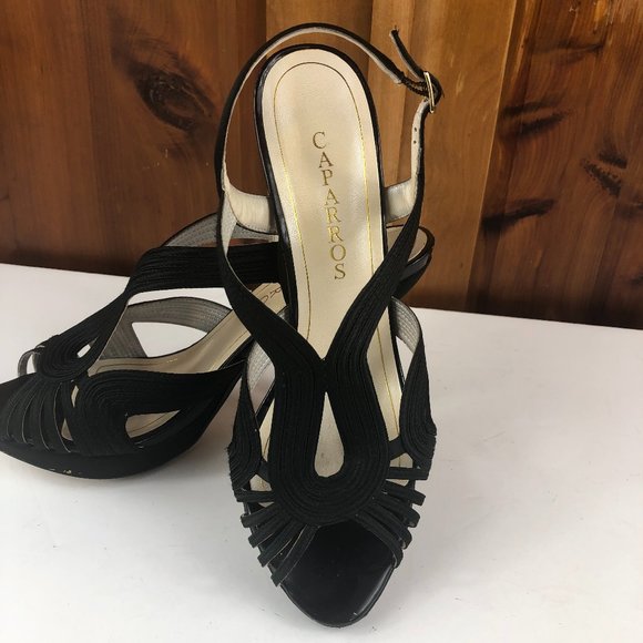 Caparros Black Strappy High Heeled Leather Sole Evening Sandals Glamcore Whimsy - Picture 3 of 17